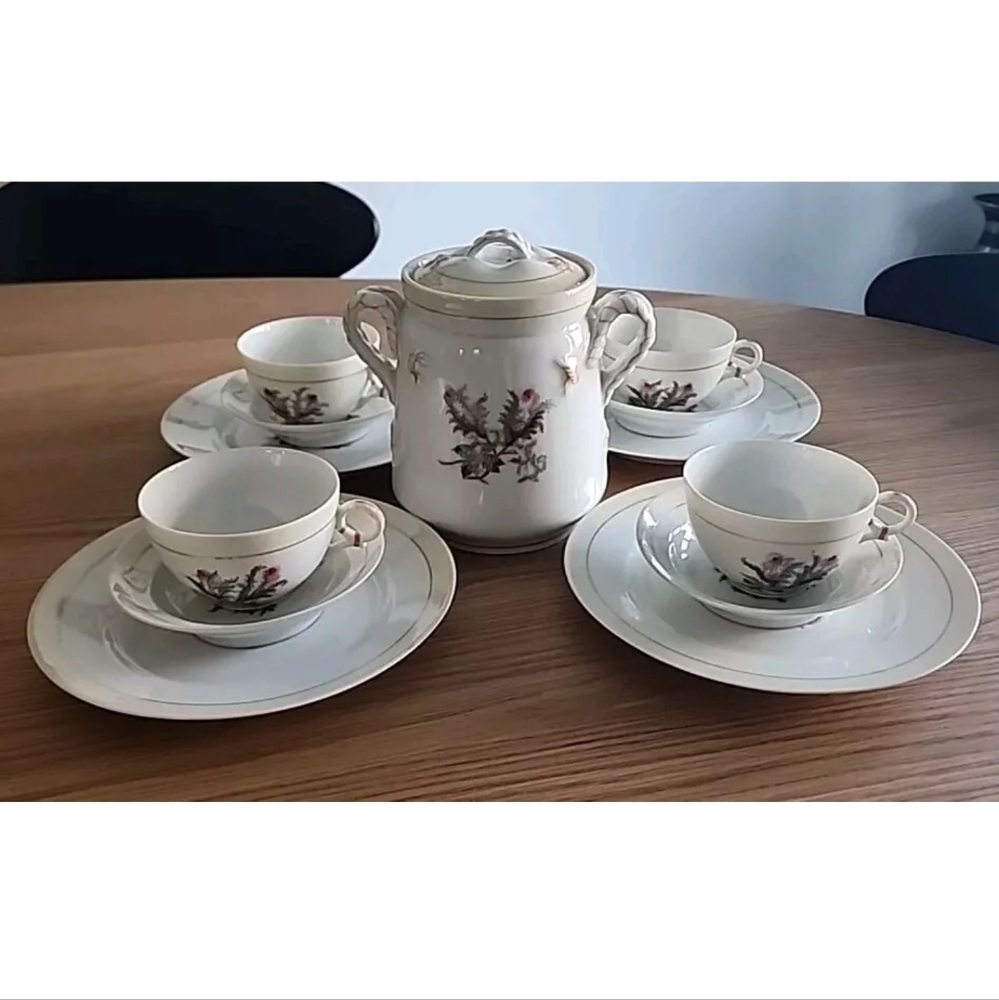 1800s HAVILAND & Co LIMOGES Moss Rose Rope & Anchor Set Of 13.